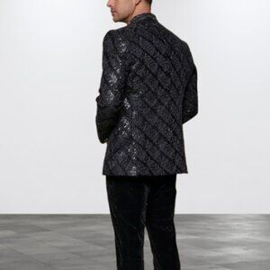 Versace Collection Mens Jacquard Shiny Evening Black Argyle Blazer Size US 48